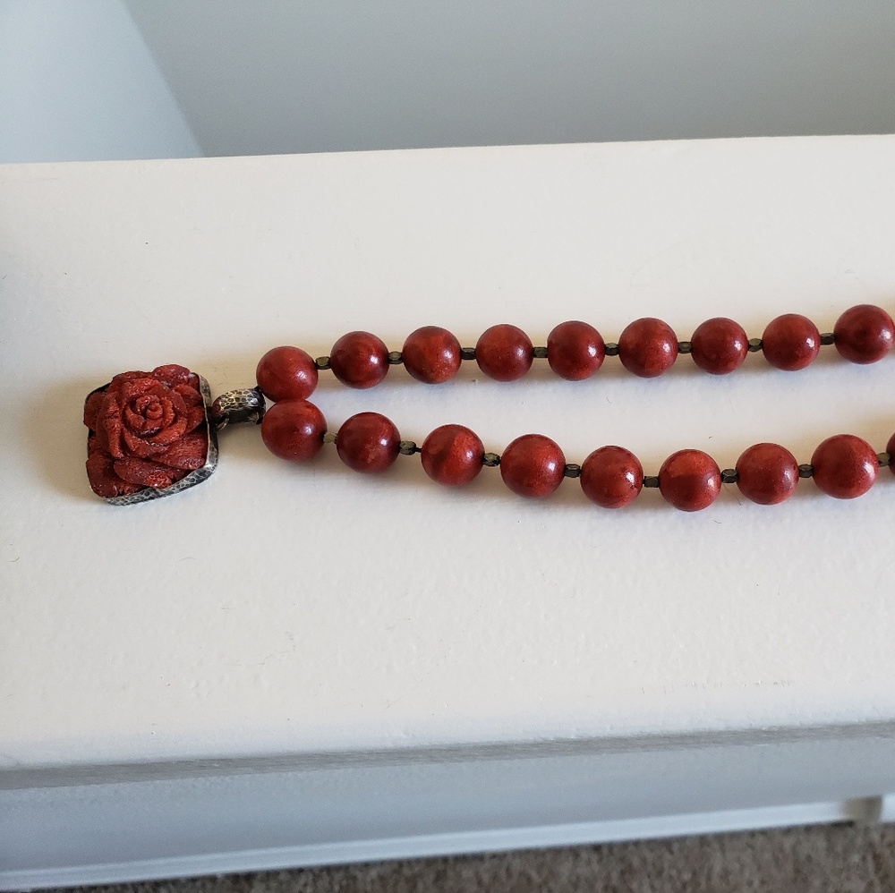 Red Pressed Coral beaded necklace